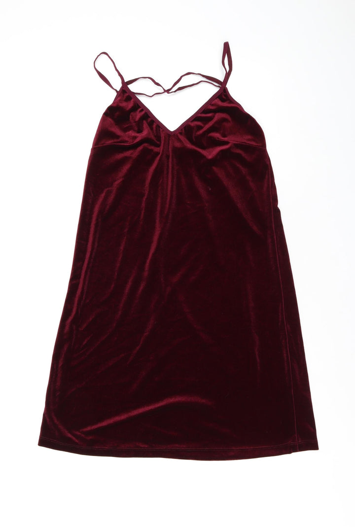 Topshop Womens Red Polyester Mini Size 10 V-Neck Pullover
