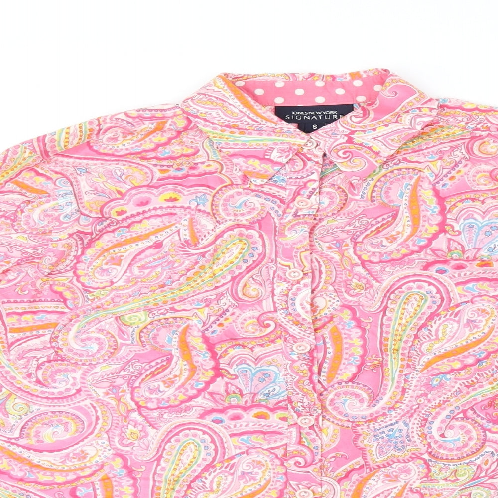 Jones New York Womens Pink Paisley Cotton Basic Button-Up Size S Collared