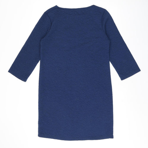 Greenpoint Womens Blue Floral Polyester A-Line Size 10 Boat Neck Pullover