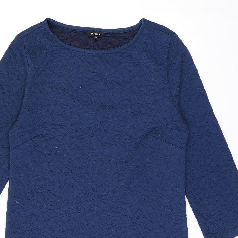 Greenpoint Womens Blue Floral Polyester A-Line Size 10 Boat Neck Pullover