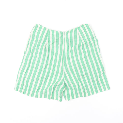 Glamorous Womens Green Striped Cotton Basic Shorts Size 8 L3.5 in Regular Zip - Frill Detail