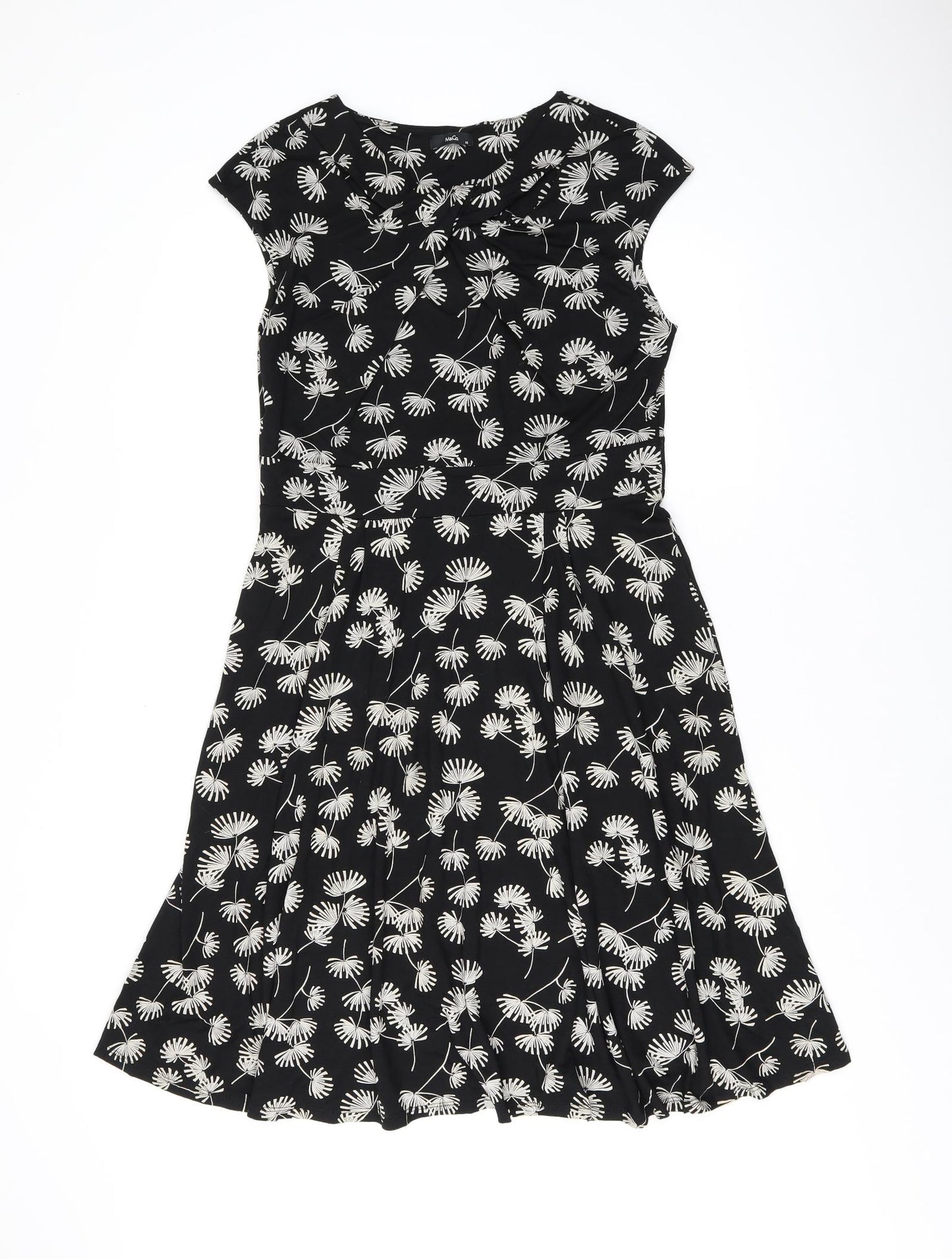 M&Co Womens Black Geometric Viscose A-Line Size 14 Boat Neck Pullover - Dandelions