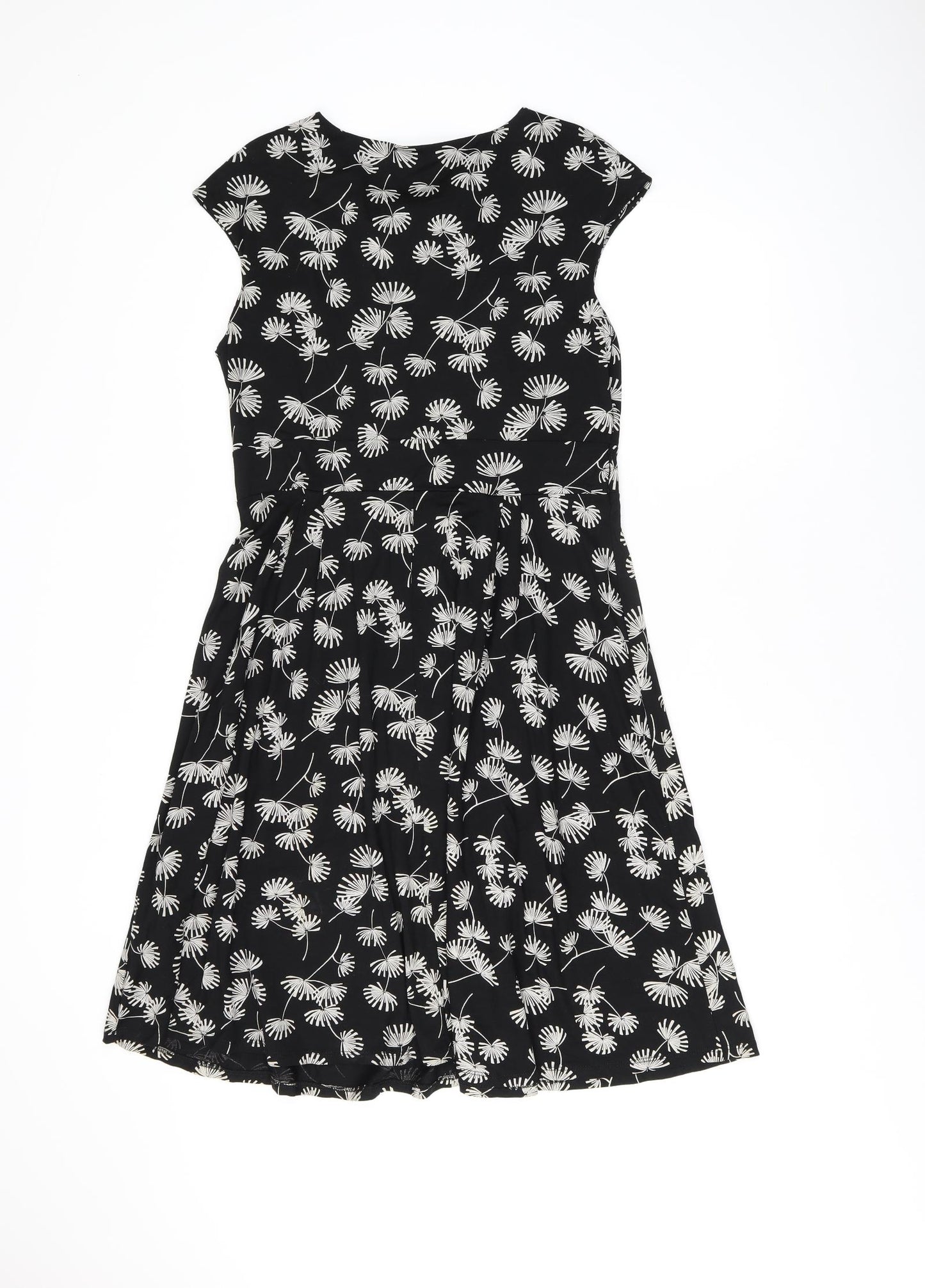 M&Co Womens Black Geometric Viscose A-Line Size 14 Boat Neck Pullover - Dandelions
