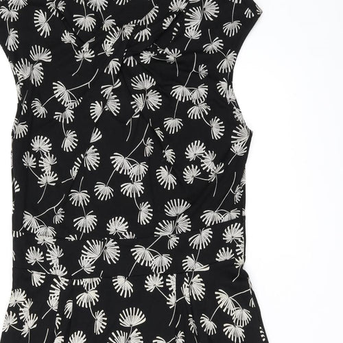 M&Co Womens Black Geometric Viscose A-Line Size 14 Boat Neck Pullover - Dandelions