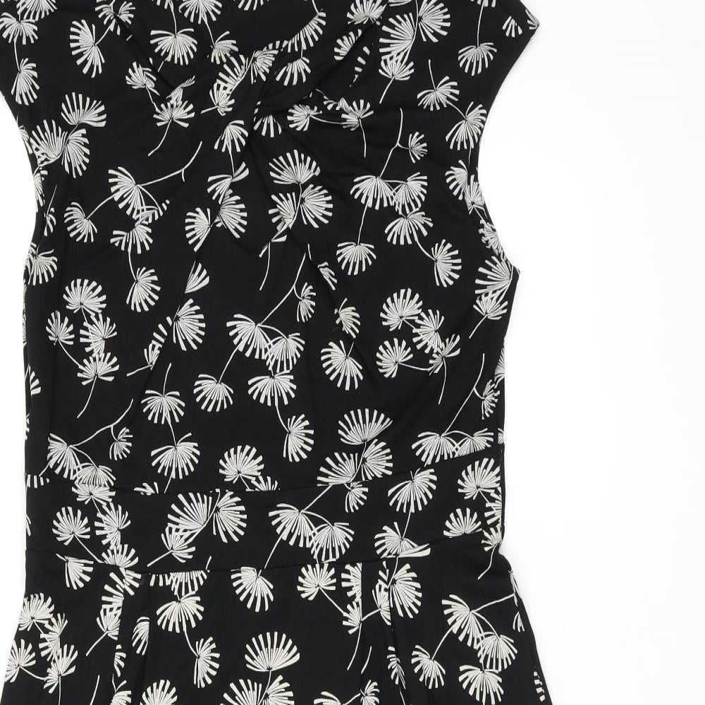 M&Co Womens Black Geometric Viscose A-Line Size 14 Boat Neck Pullover - Dandelions