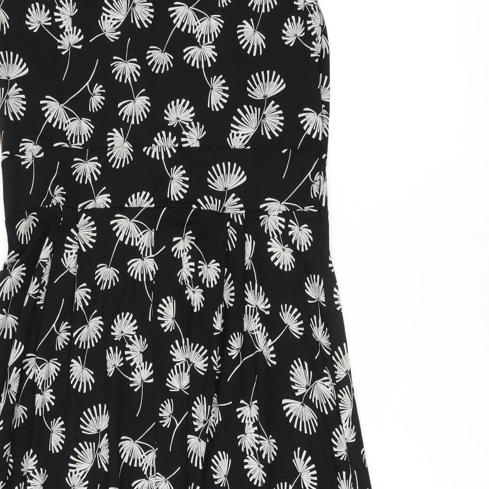 M&Co Womens Black Geometric Viscose A-Line Size 14 Boat Neck Pullover - Dandelions
