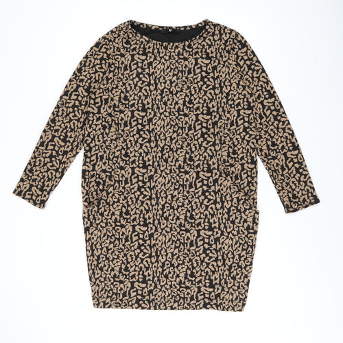 Very Womens Brown Animal Print Polyester Shift Size 10 Boat Neck Pullover - Leopard Print