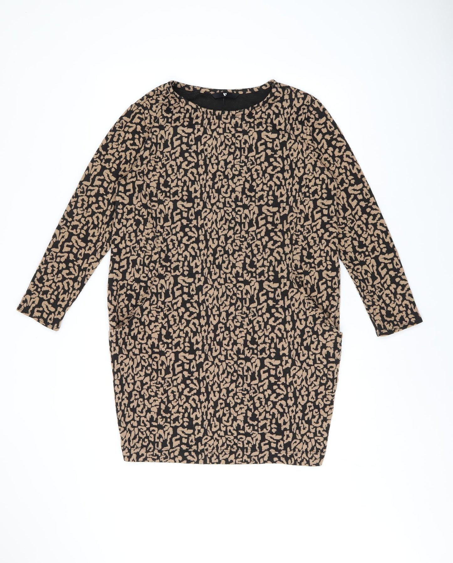 Very Womens Brown Animal Print Polyester Shift Size 10 Boat Neck Pullover - Leopard Print