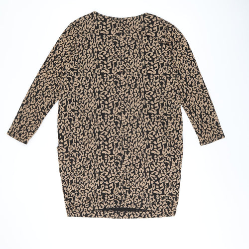 Very Womens Brown Animal Print Polyester Shift Size 10 Boat Neck Pullover - Leopard Print