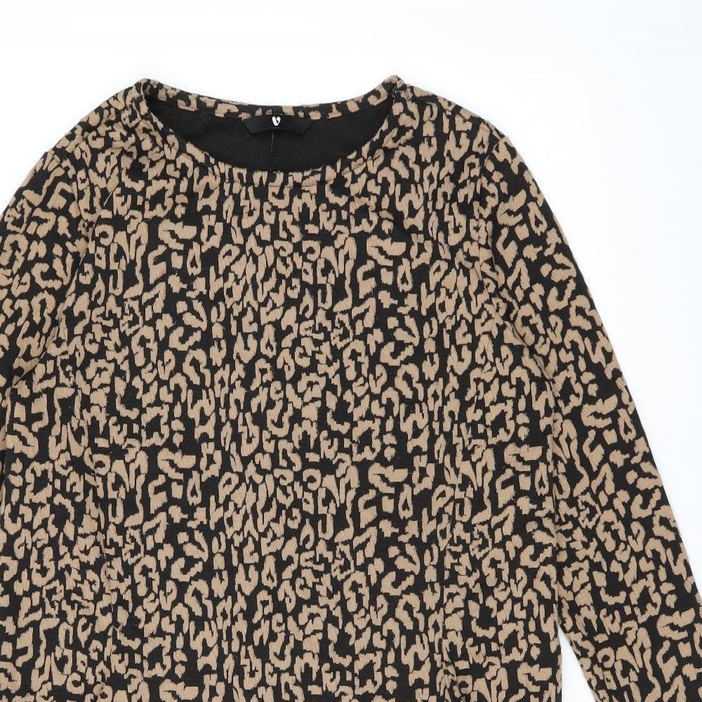 Very Womens Brown Animal Print Polyester Shift Size 10 Boat Neck Pullover - Leopard Print