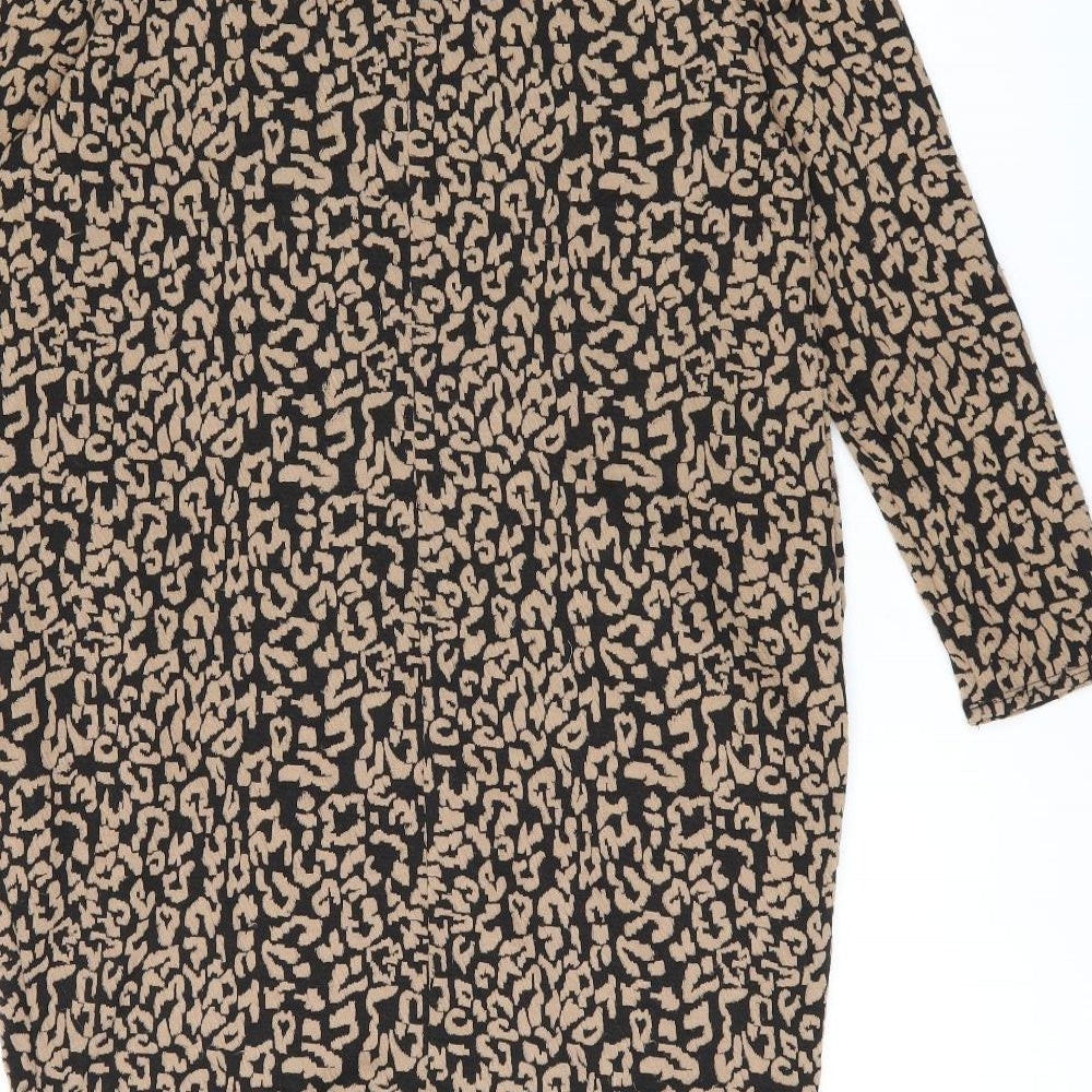 Very Womens Brown Animal Print Polyester Shift Size 10 Boat Neck Pullover - Leopard Print