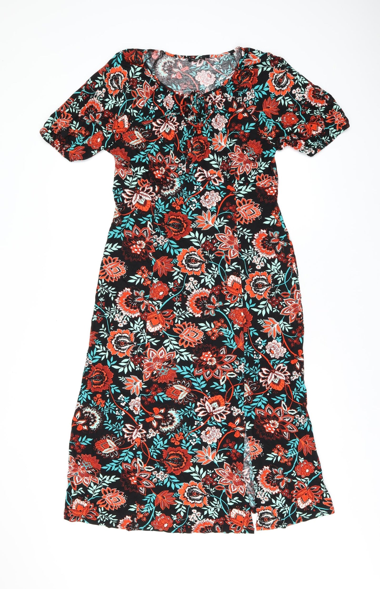 Roman Womens Black Floral Viscose Shift Size 12 Boat Neck Pullover