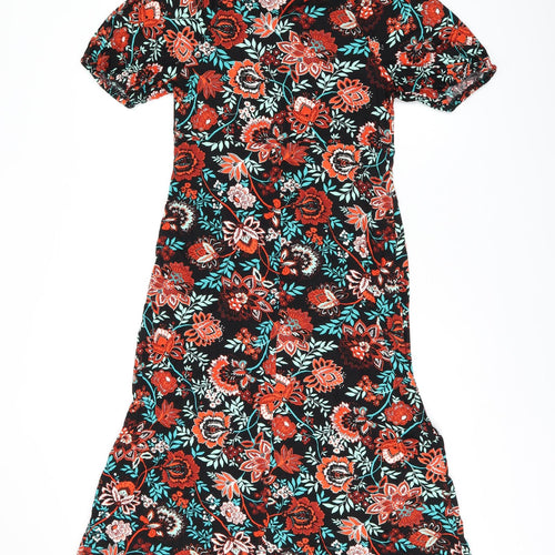 Roman Womens Black Floral Viscose Shift Size 12 Boat Neck Pullover