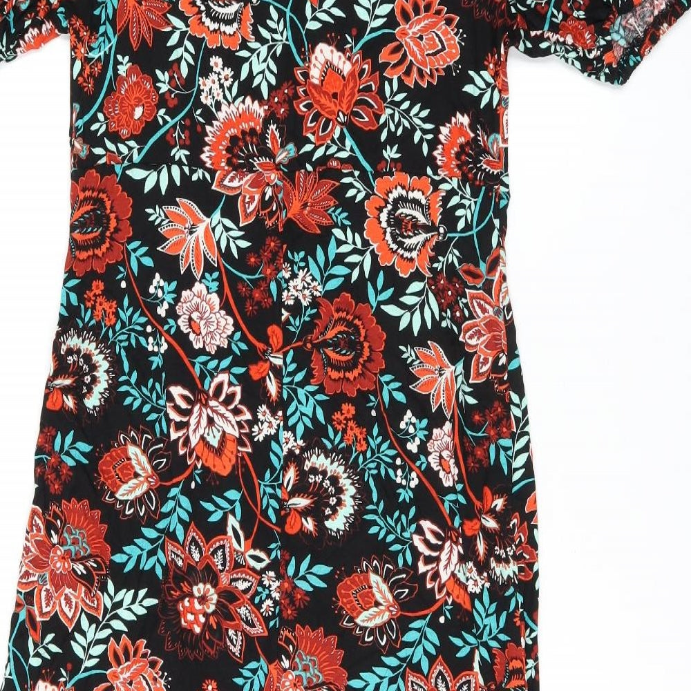 Roman Womens Black Floral Viscose Shift Size 12 Boat Neck Pullover