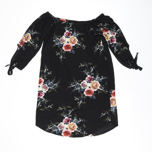 Cameo Rose Womens Black Floral Polyester Mini Size 10 Off the Shoulder Pullover