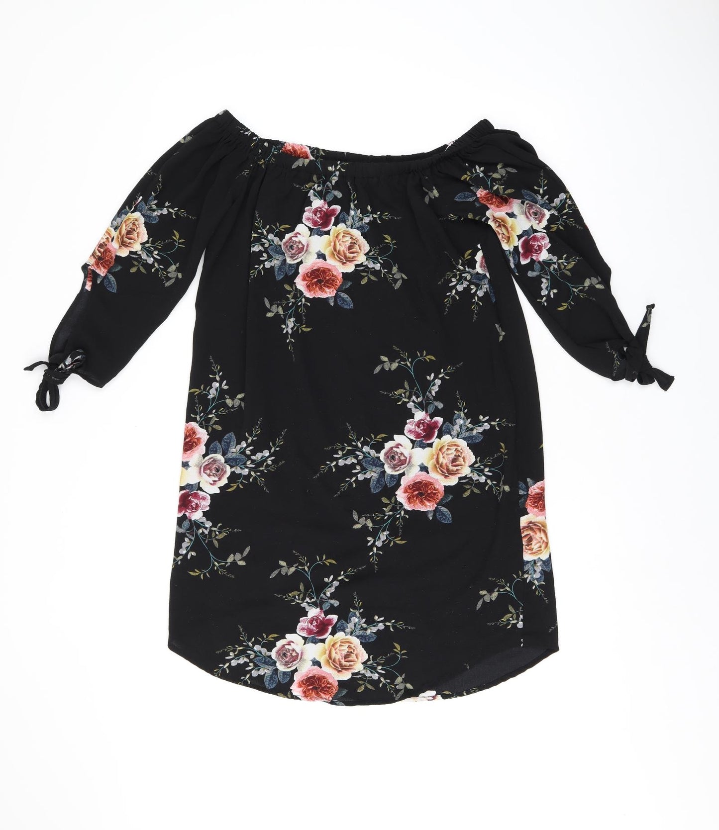 Cameo Rose Womens Black Floral Polyester Mini Size 10 Off the Shoulder Pullover