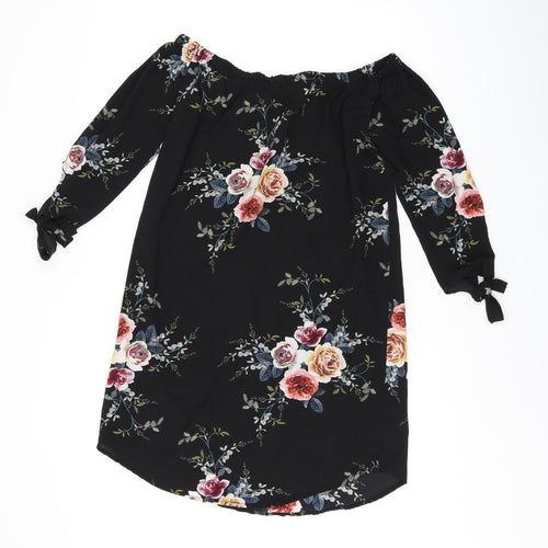Cameo Rose Womens Black Floral Polyester Mini Size 10 Off the Shoulder Pullover