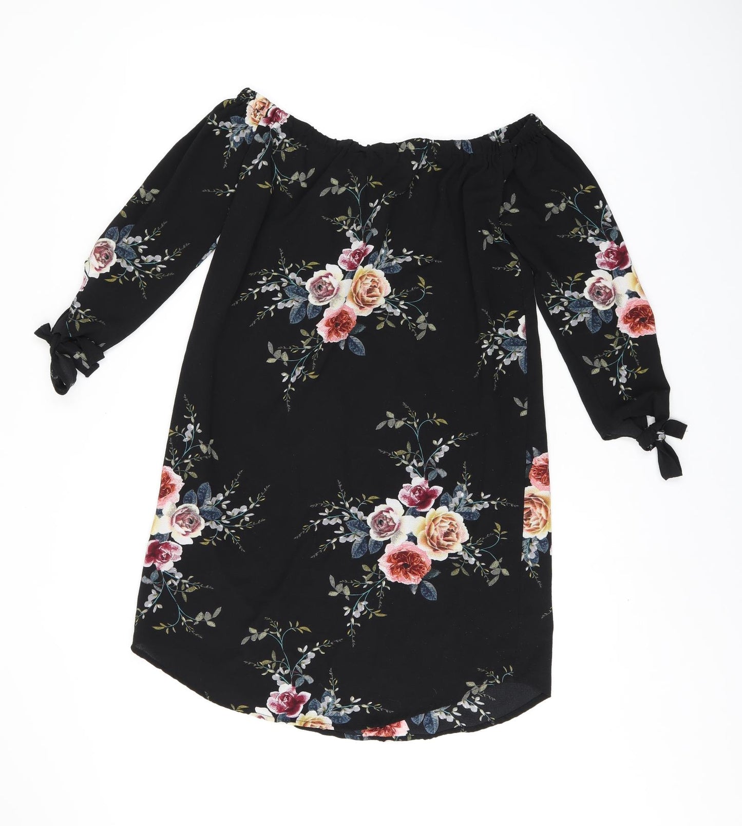 Cameo Rose Womens Black Floral Polyester Mini Size 10 Off the Shoulder Pullover