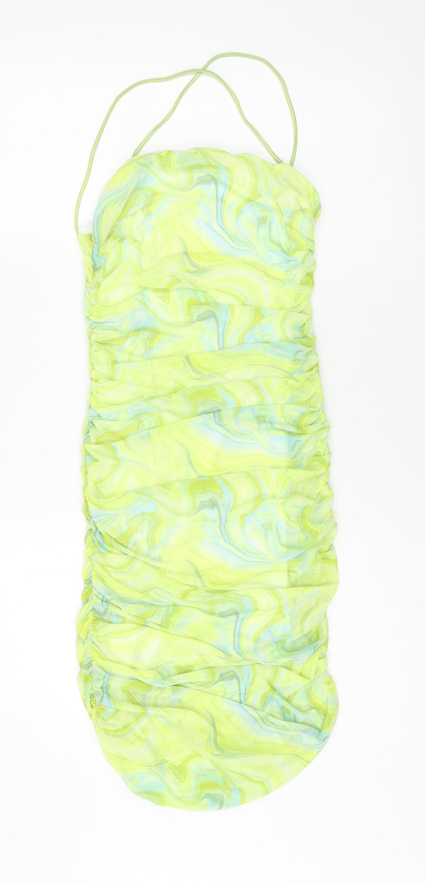 Quiz Womens Green Geometric Polyester Bodycon Size 10 Cowl Neck Pullover - Marble Print