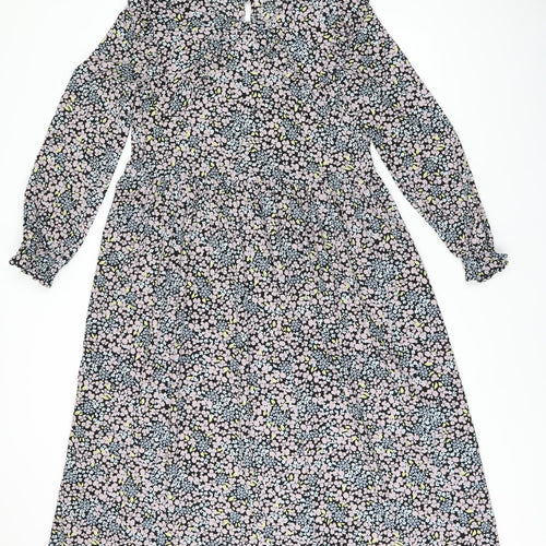 Monki Womens Multicoloured Floral Polyester A-Line Size 6 Collared Button