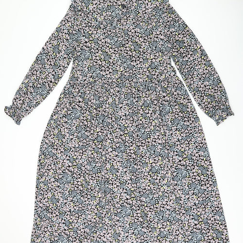 Monki Womens Multicoloured Floral Polyester A-Line Size 6 Collared Button