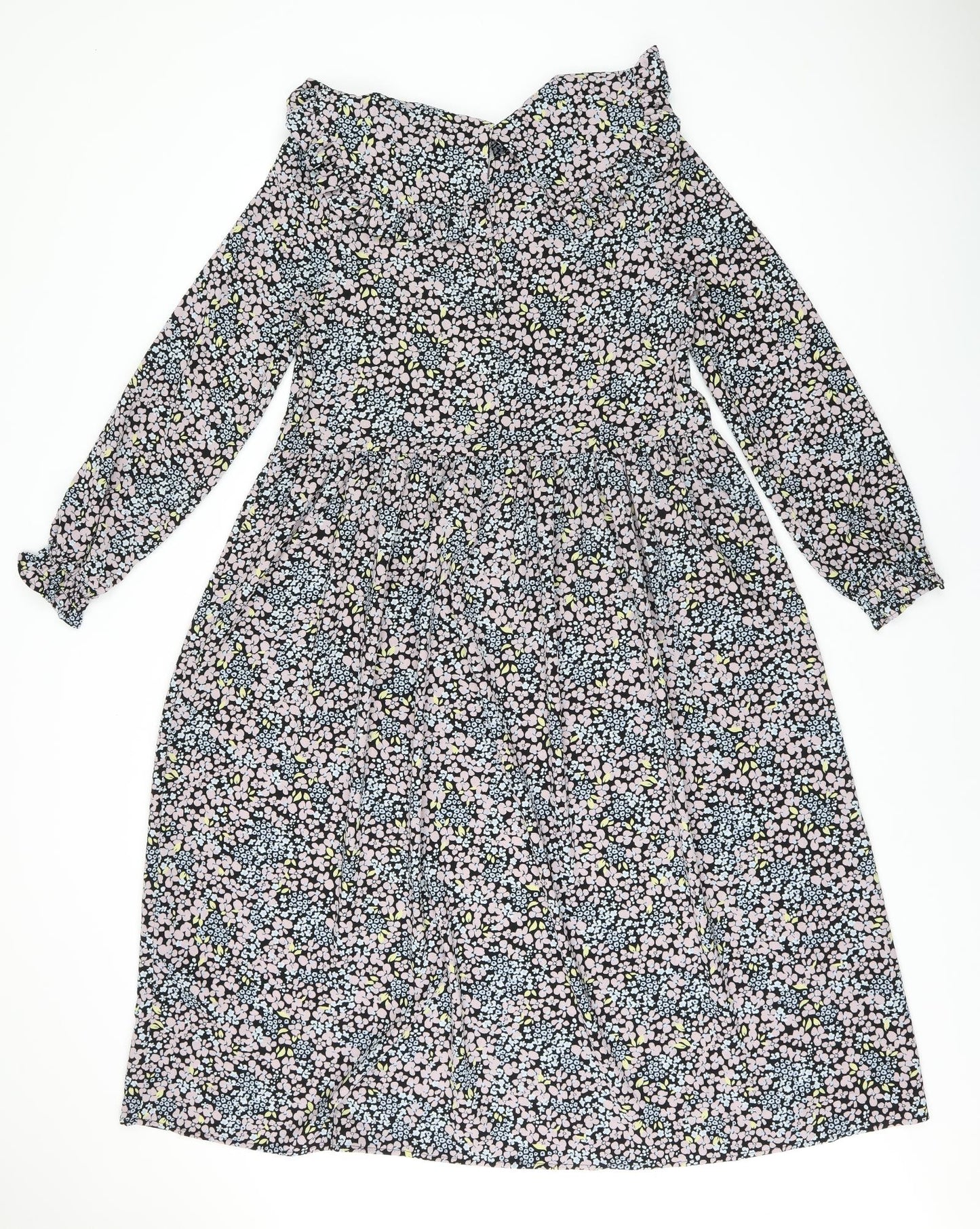 Monki Womens Multicoloured Floral Polyester A-Line Size 6 Collared Button