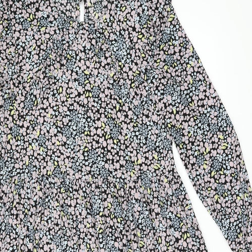 Monki Womens Multicoloured Floral Polyester A-Line Size 6 Collared Button