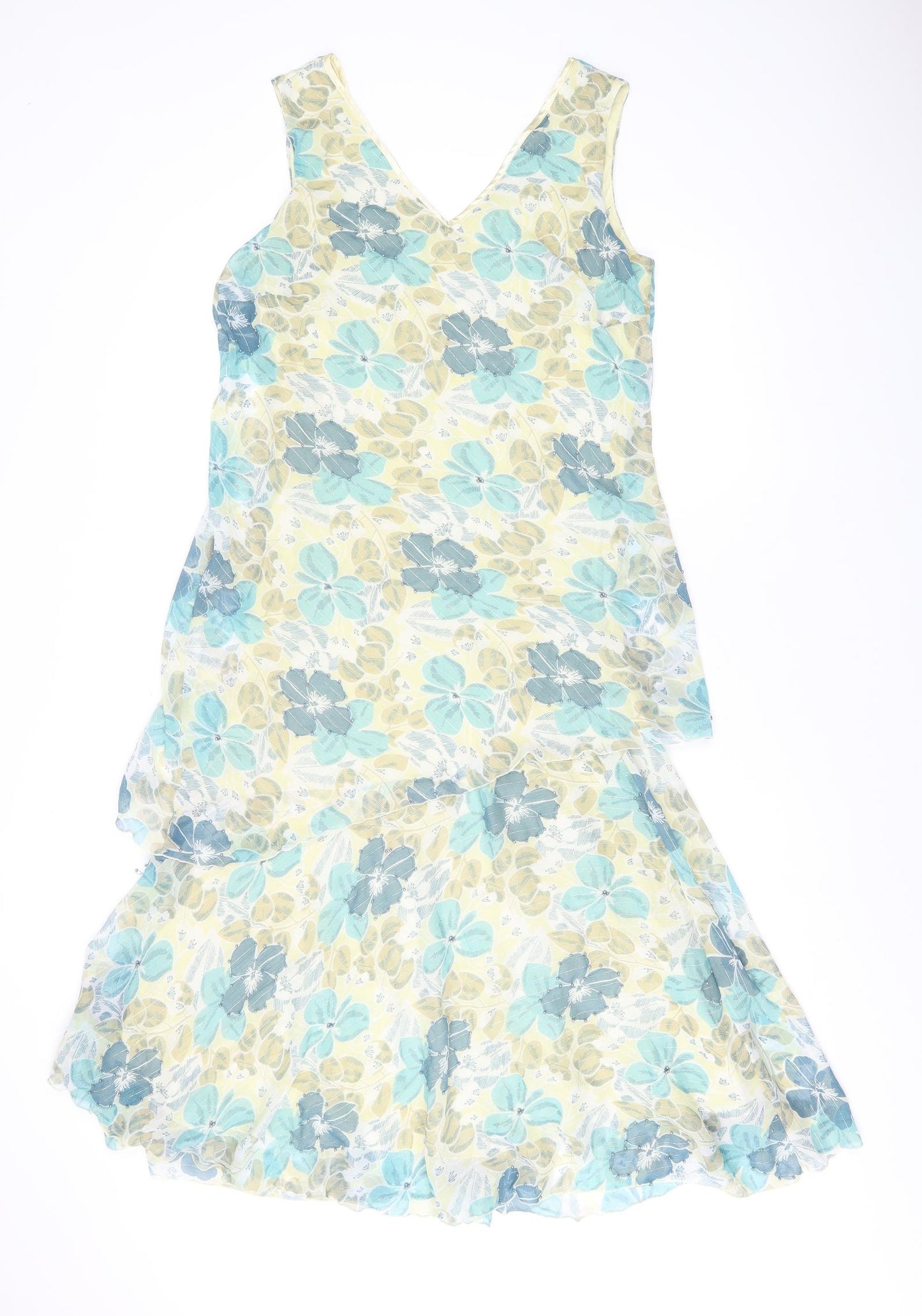 Klass Womens Multicoloured Floral Polyester Tank Dress Size 14 V-Neck Pullover