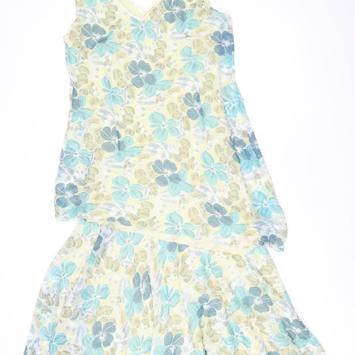 Klass Womens Multicoloured Floral Polyester Tank Dress Size 14 V-Neck Pullover