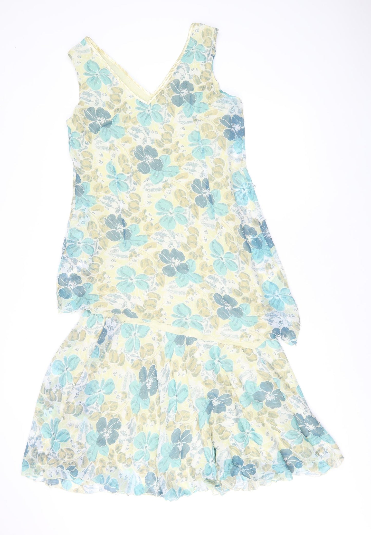 Klass Womens Multicoloured Floral Polyester Tank Dress Size 14 V-Neck Pullover