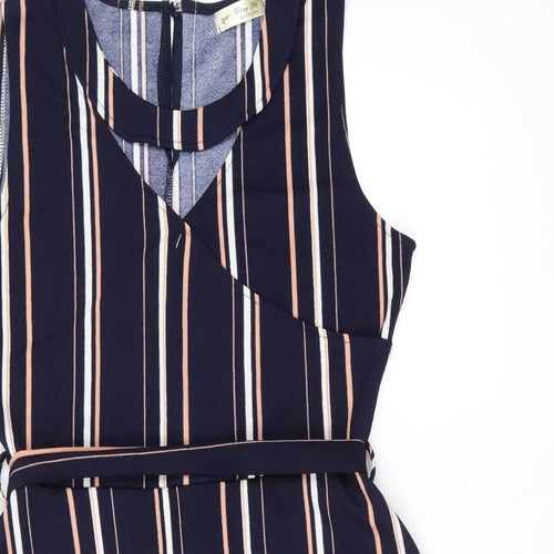 Ding Yu Womens Blue Striped Polyester A-Line Size XL Round Neck Pullover - Keyhole Neck
