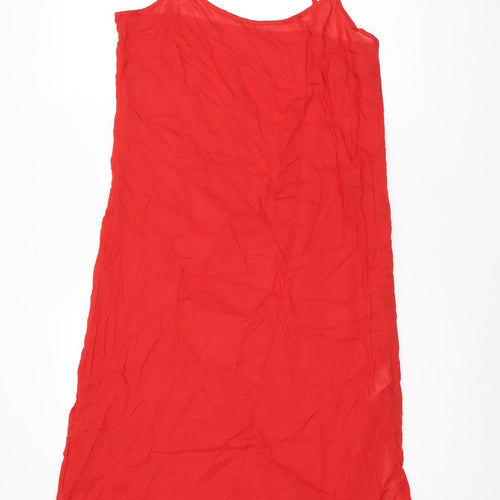 Marks and Spencer Womens Red Cotton Tank Dress Size 10 Scoop Neck Pullover - Split Hem