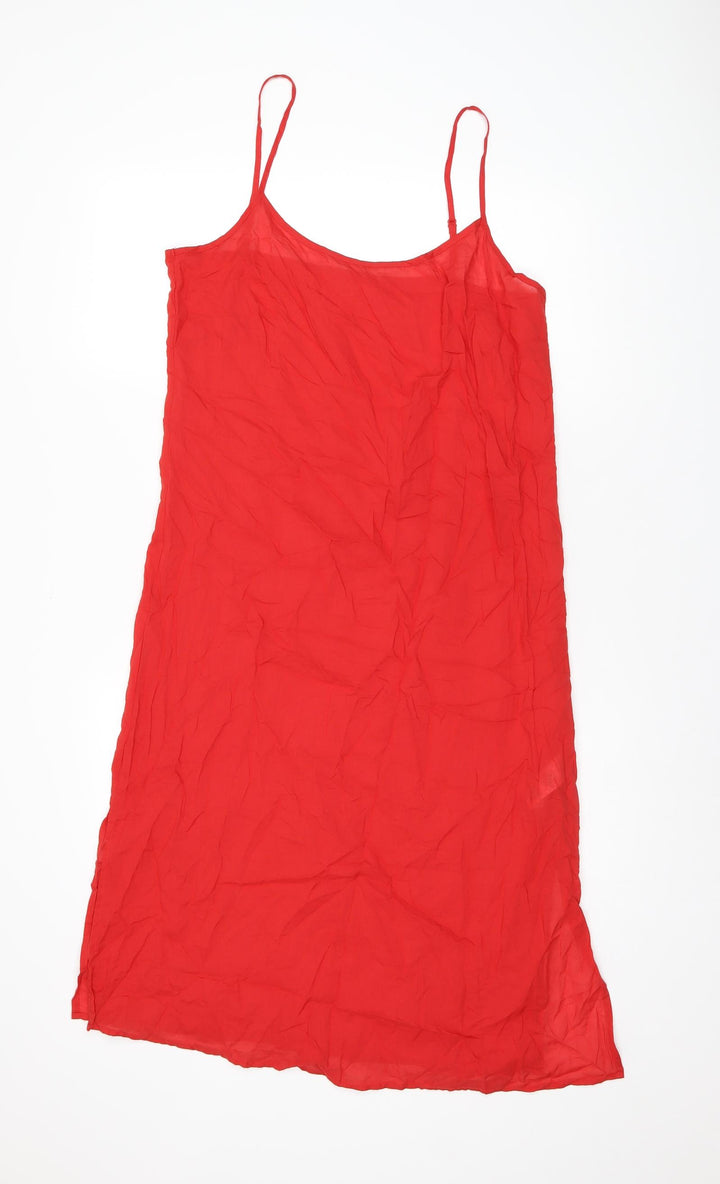 Marks and Spencer Womens Red Cotton Tank Dress Size 10 Scoop Neck Pullover - Split Hem