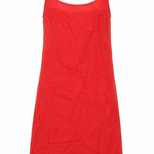 Marks and Spencer Womens Red Cotton Tank Dress Size 10 Scoop Neck Pullover - Split Hem