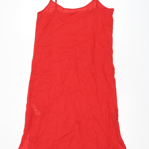 Marks and Spencer Womens Red Cotton Tank Dress Size 10 Scoop Neck Pullover - Split Hem