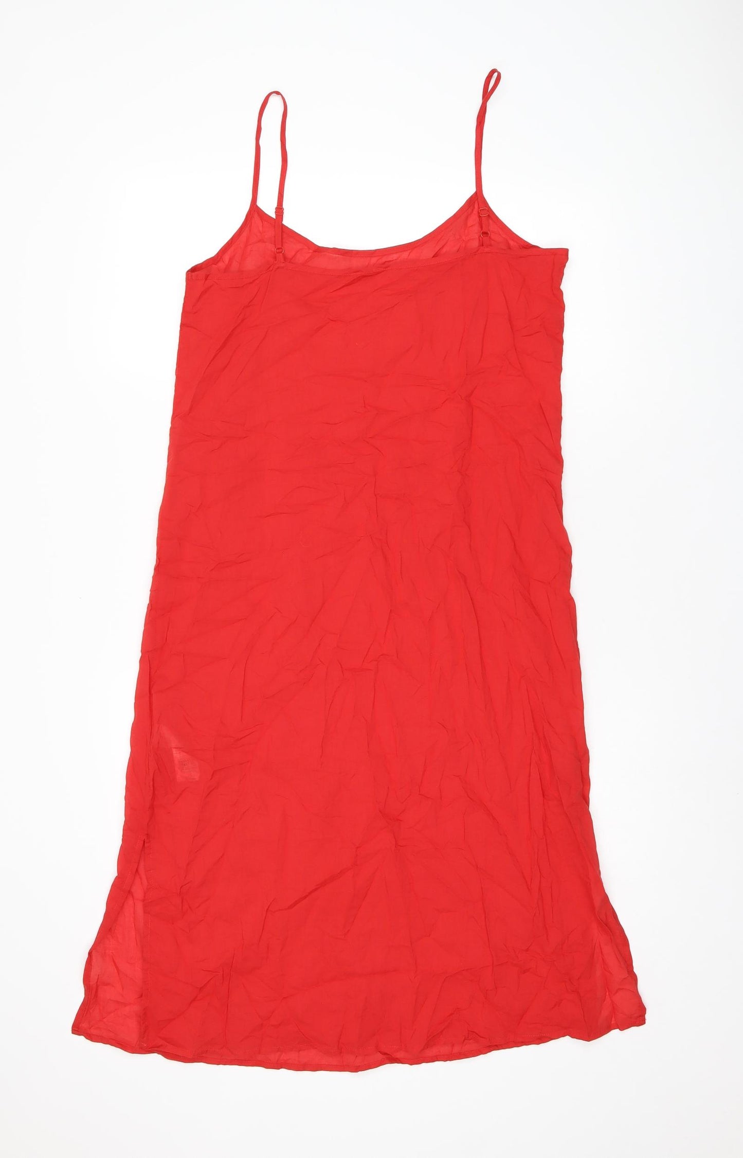 Marks and Spencer Womens Red Cotton Tank Dress Size 10 Scoop Neck Pullover - Split Hem