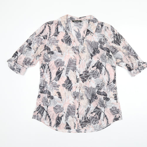 Bonmarché Womens Pink Geometric Polyester Basic Button-Up Size 10 Collared - Leaf Print