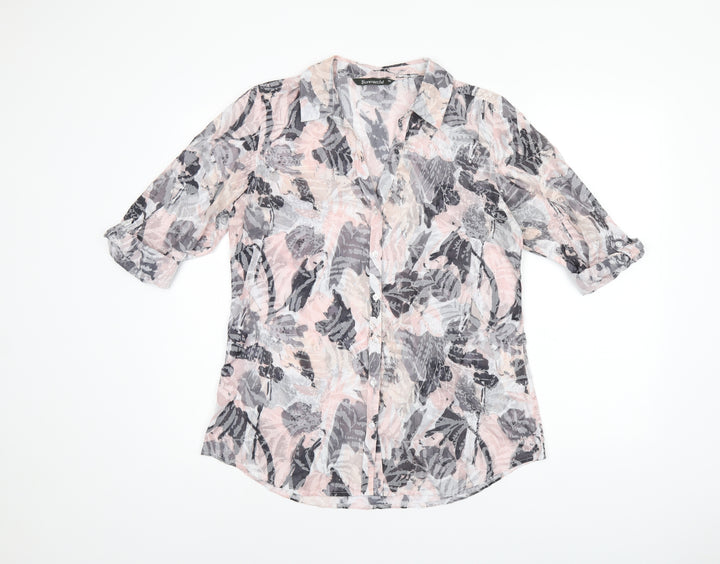 Bonmarché Womens Pink Geometric Polyester Basic Button-Up Size 10 Collared - Leaf Print