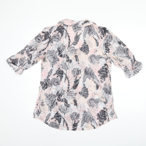 Bonmarché Womens Pink Geometric Polyester Basic Button-Up Size 10 Collared - Leaf Print