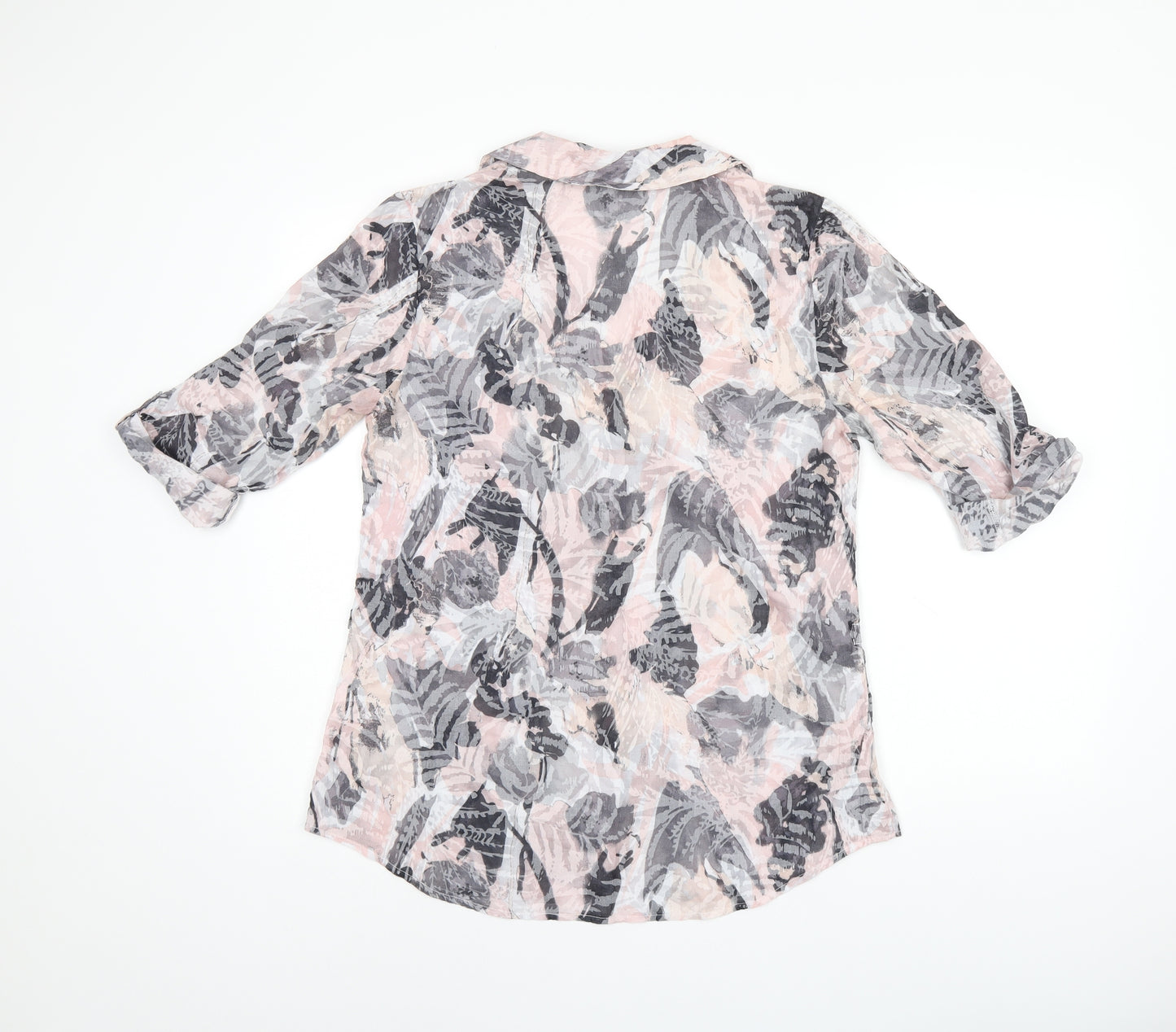 Bonmarché Womens Pink Geometric Polyester Basic Button-Up Size 10 Collared - Leaf Print