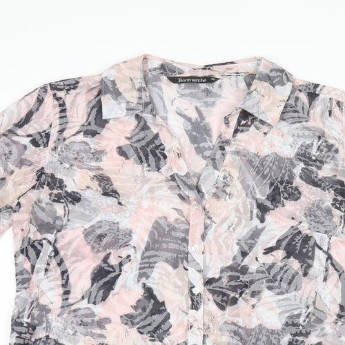 Bonmarché Womens Pink Geometric Polyester Basic Button-Up Size 10 Collared - Leaf Print