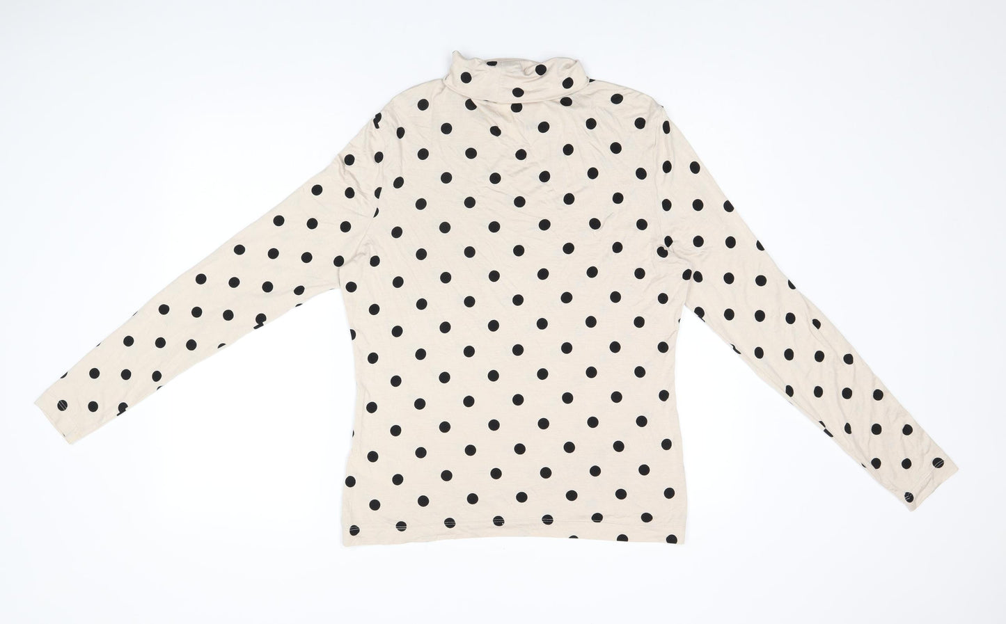 H&M Womens Beige Polka Dot Modal Basic T-Shirt Size L Roll Neck