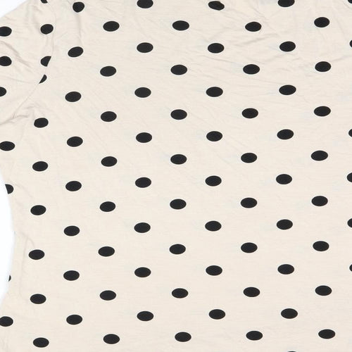 H&M Womens Beige Polka Dot Modal Basic T-Shirt Size L Roll Neck