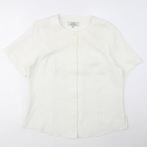 EWM Womens White Polyester Basic Blouse Size 12 Round Neck - Embroidered detail