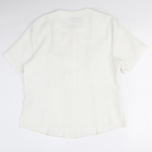 EWM Womens White Polyester Basic Blouse Size 12 Round Neck - Embroidered detail