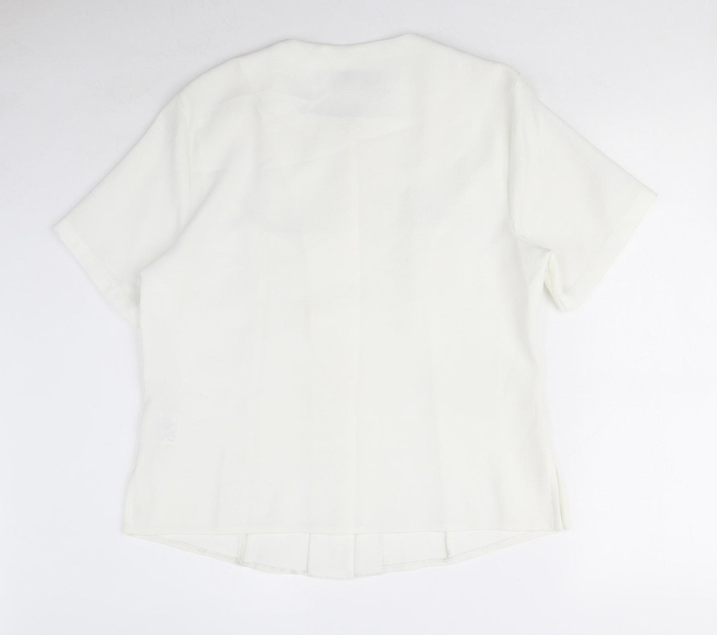 EWM Womens White Polyester Basic Blouse Size 12 Round Neck - Embroidered detail