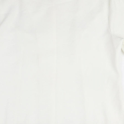 EWM Womens White Polyester Basic Blouse Size 12 Round Neck - Embroidered detail