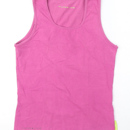 Pure Lime Womens Pink Cotton Basic Tank Size L Round Neck - Activewear