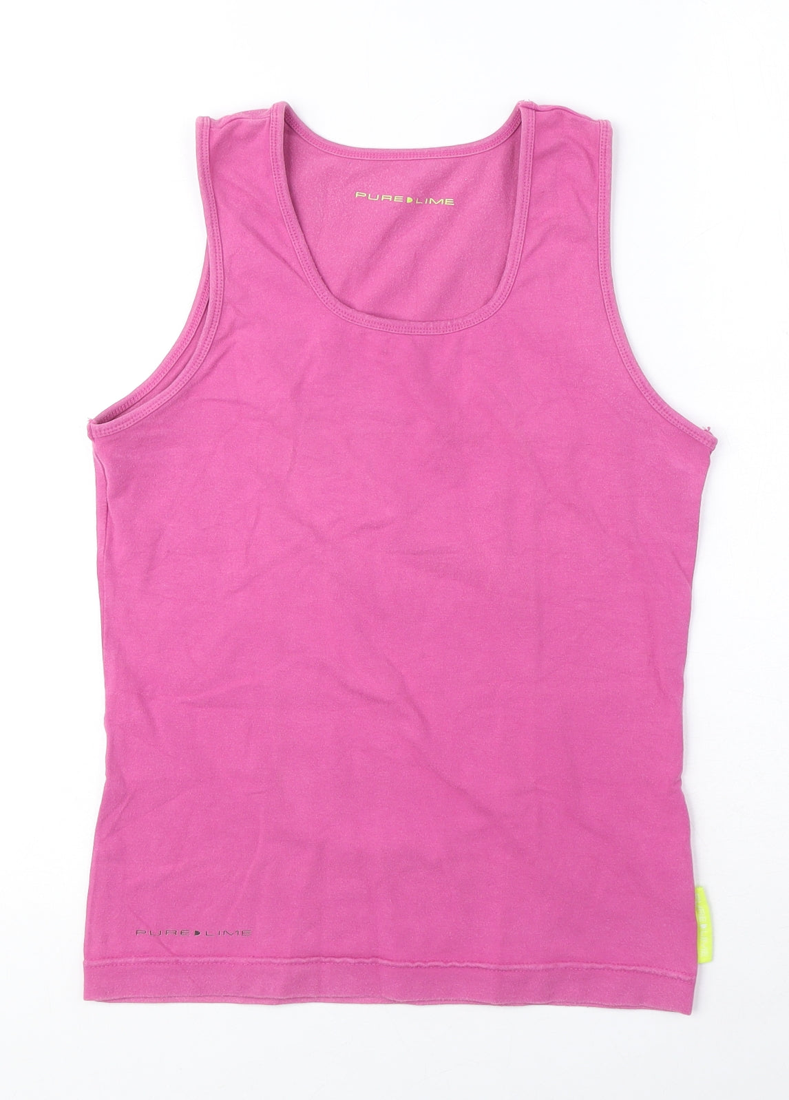 Pure Lime Womens Pink Cotton Basic Tank Size L Round Neck - Activewear