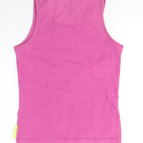 Pure Lime Womens Pink Cotton Basic Tank Size L Round Neck - Activewear